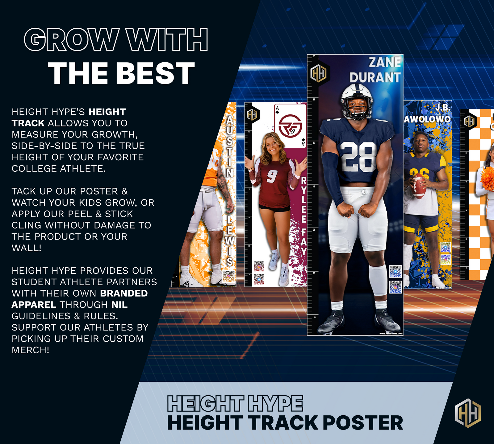 Height Hype Athlete Brands: Height Track Growth Chart & Player Apparel